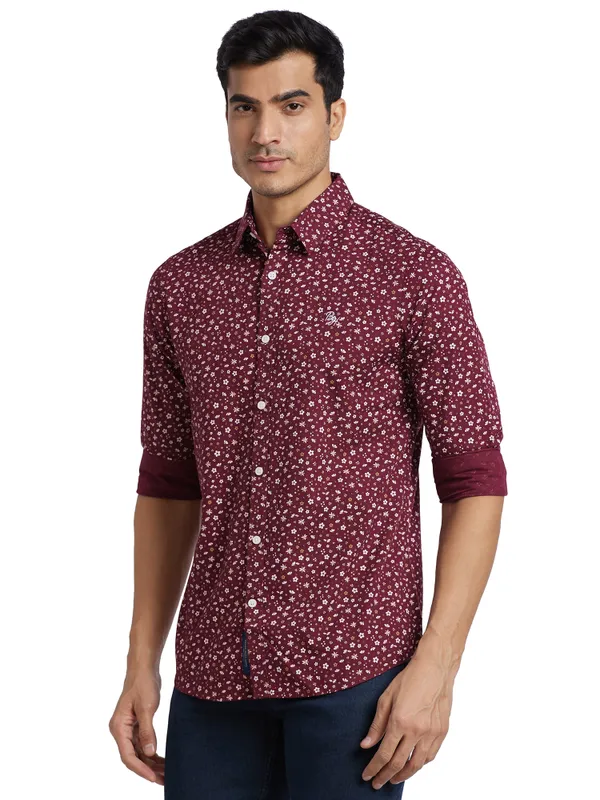 Being Human Slim Fit Men Collared Shirts-Wine