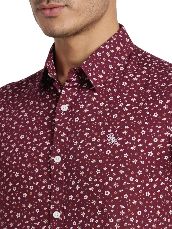 Being Human Slim Fit Men Collared Shirts-Wine