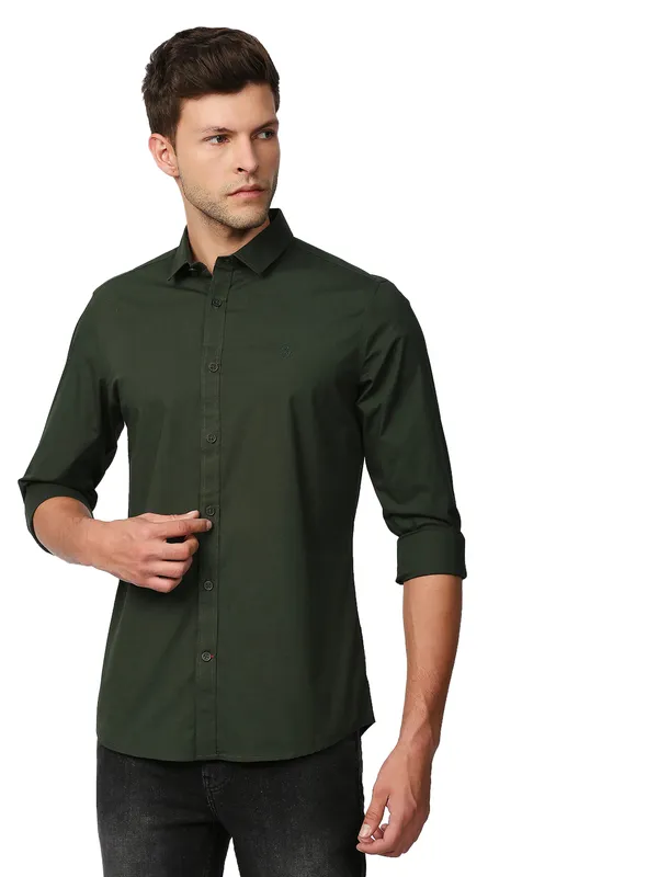 Being Human Super Slim Fit Men Collared Shirts-Bottle Green