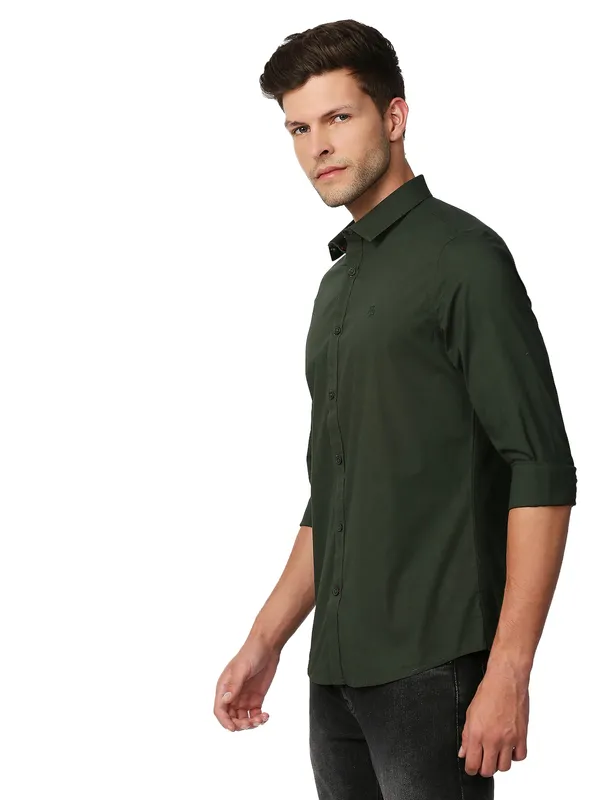 Being Human Super Slim Fit Men Collared Shirts-Bottle Green