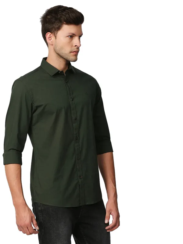 Being Human Super Slim Fit Men Collared Shirts-Bottle Green