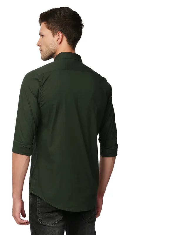 Being Human Super Slim Fit Men Collared Shirts-Bottle Green