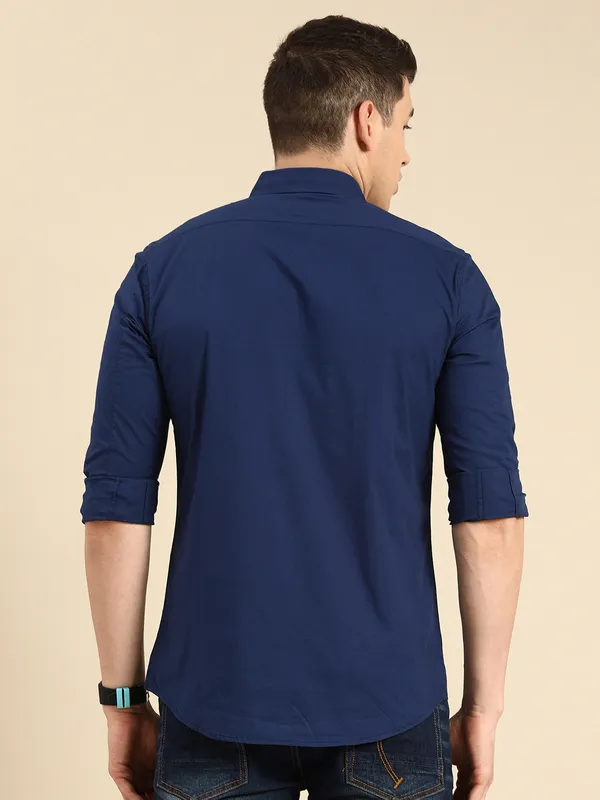 Being Human Super Slim Fit Men Collared Shirts-Ink Blue