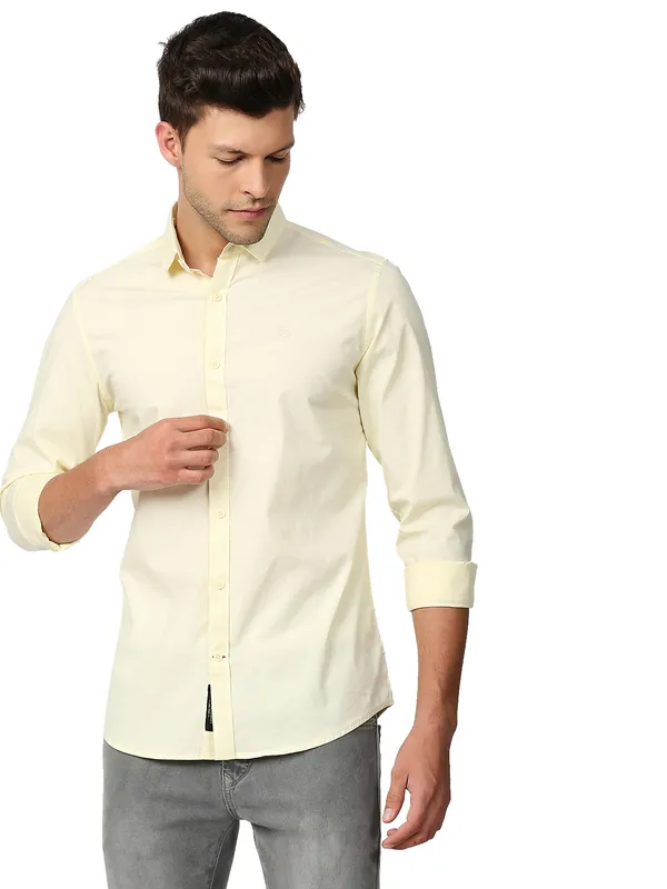 Being Human Super Slim Fit Men Collared Shirts-Lt.Yellow