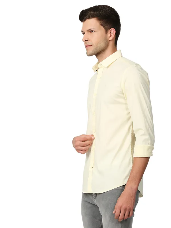 Being Human Super Slim Fit Men Collared Shirts-Lt.Yellow