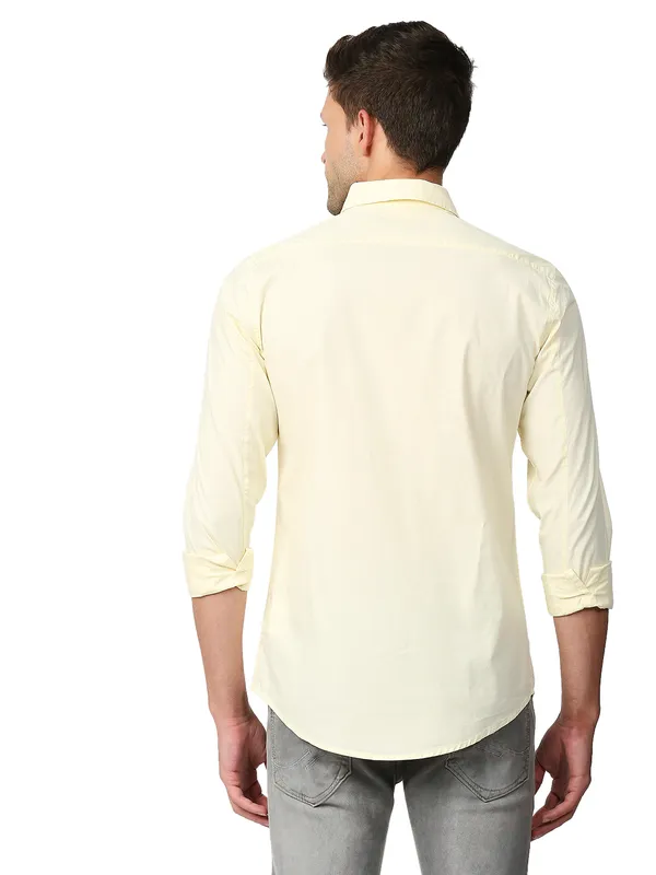 Being Human Super Slim Fit Men Collared Shirts-Lt.Yellow