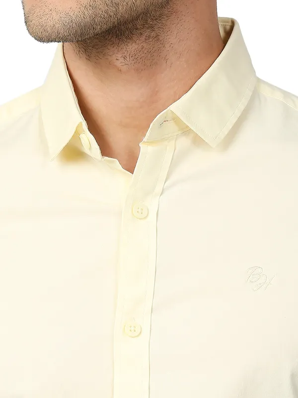 Being Human Super Slim Fit Men Collared Shirts-Lt.Yellow