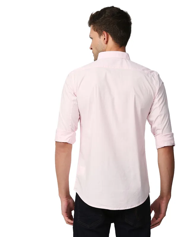 Being Human Super Slim Fit Men Collared Shirts-Pink