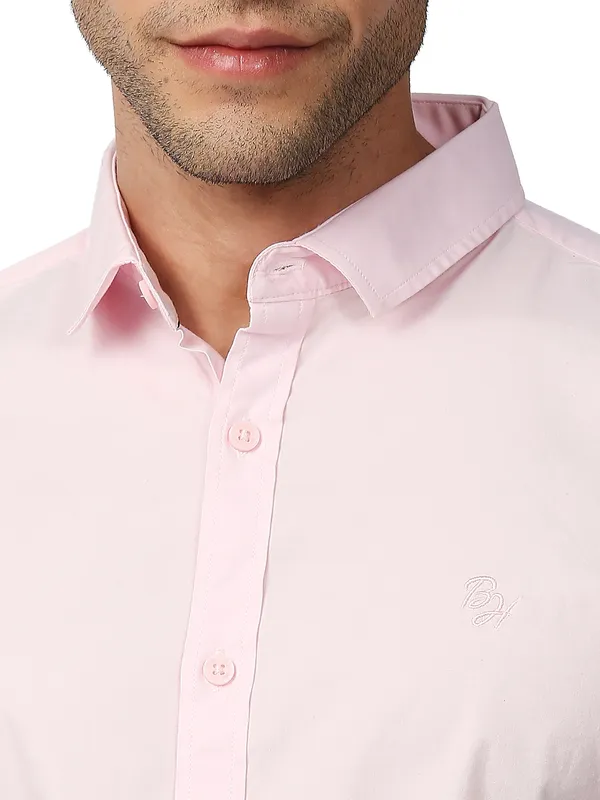 Being Human Super Slim Fit Men Collared Shirts-Pink