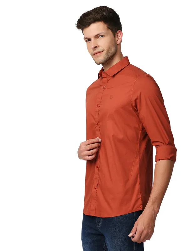 Being Human Super Slim Fit Men Collared Shirts-Rust