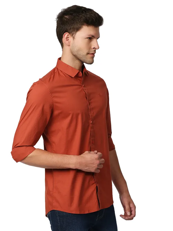 Being Human Super Slim Fit Men Collared Shirts-Rust