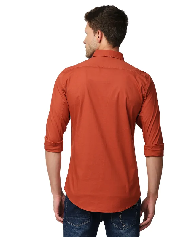 Being Human Super Slim Fit Men Collared Shirts-Rust