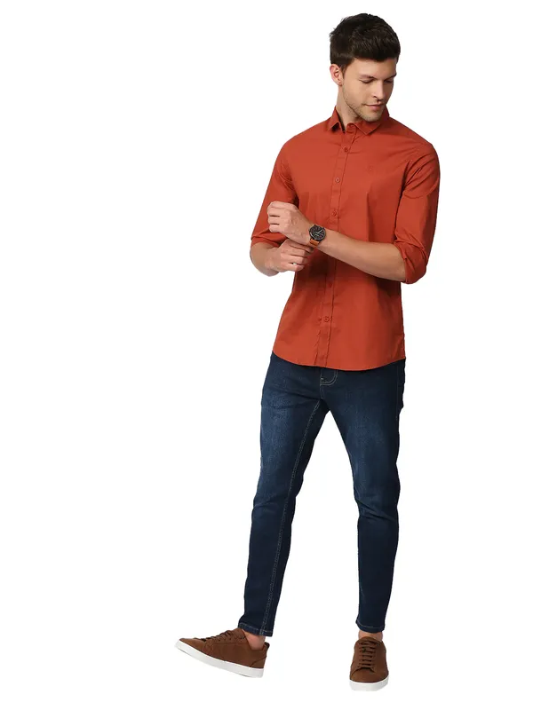 Being Human Super Slim Fit Men Collared Shirts-Rust