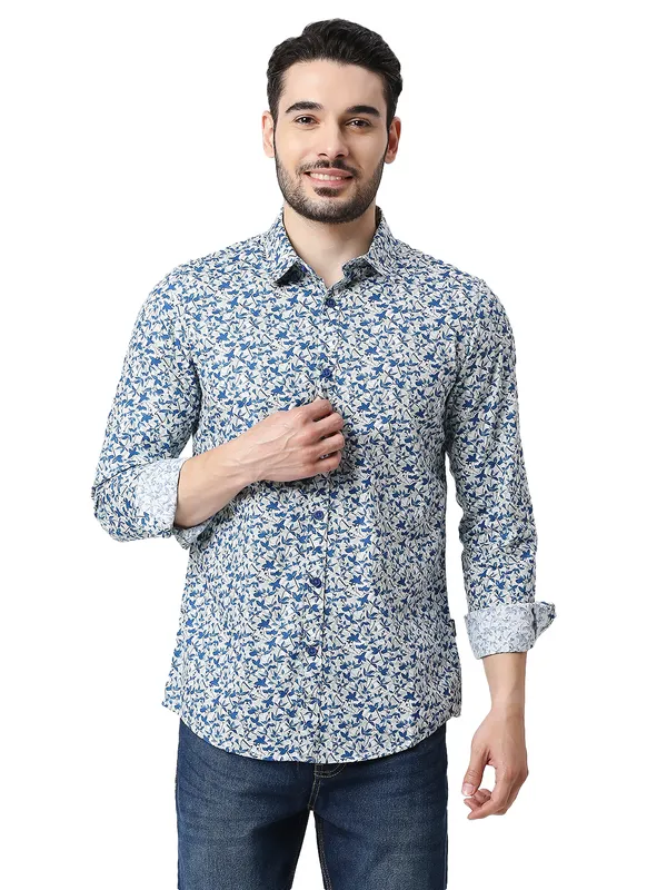 Being Human Clothing Men Slim Fit Collared Shirts-Blue Floral