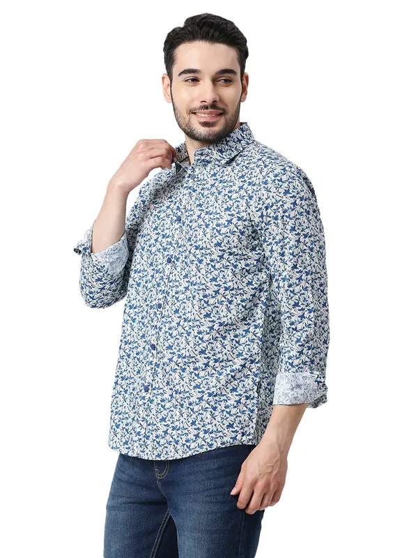 Being Human Clothing Men Slim Fit Collared Shirts-Blue Floral