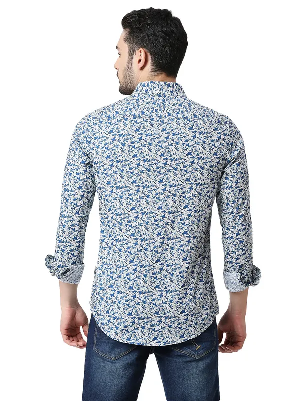 Being Human Clothing Men Slim Fit Collared Shirts-Blue Floral