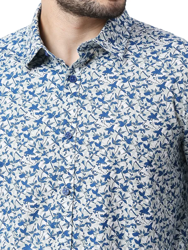 Being Human Clothing Men Slim Fit Collared Shirts-Blue Floral