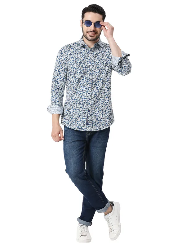Being Human Clothing Men Slim Fit Collared Shirts-Blue Floral