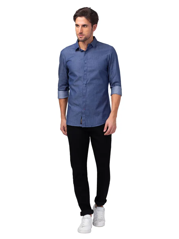 Being Human Clothing Men Slim Fit Collared Shirts-Indigo