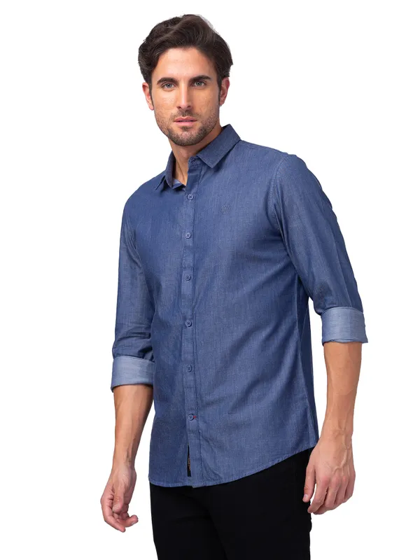 Being Human Clothing Men Slim Fit Collared Shirts-Indigo