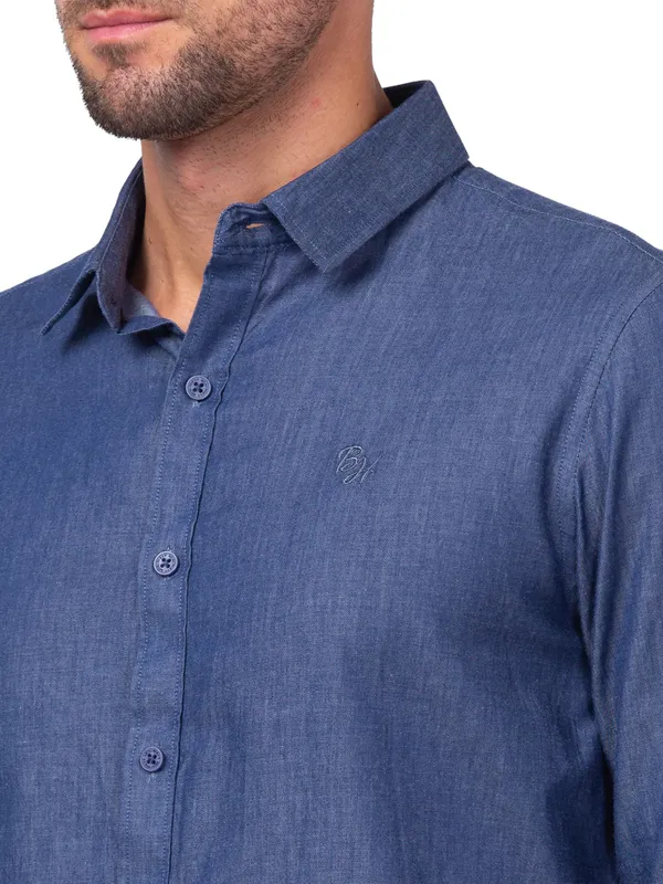 Being Human Clothing Men Slim Fit Collared Shirts-Indigo