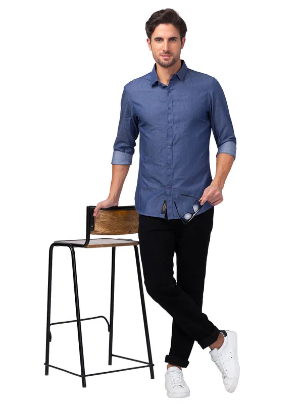 Being Human Clothing Men Slim Fit Collared Shirts-Indigo