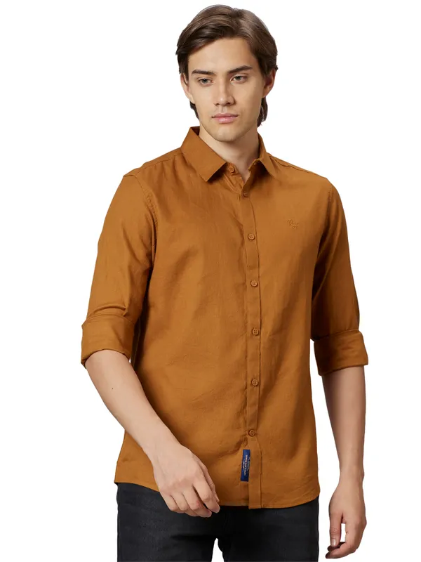 Being Human Clothing Men Slim Fit Shirts-Mustard