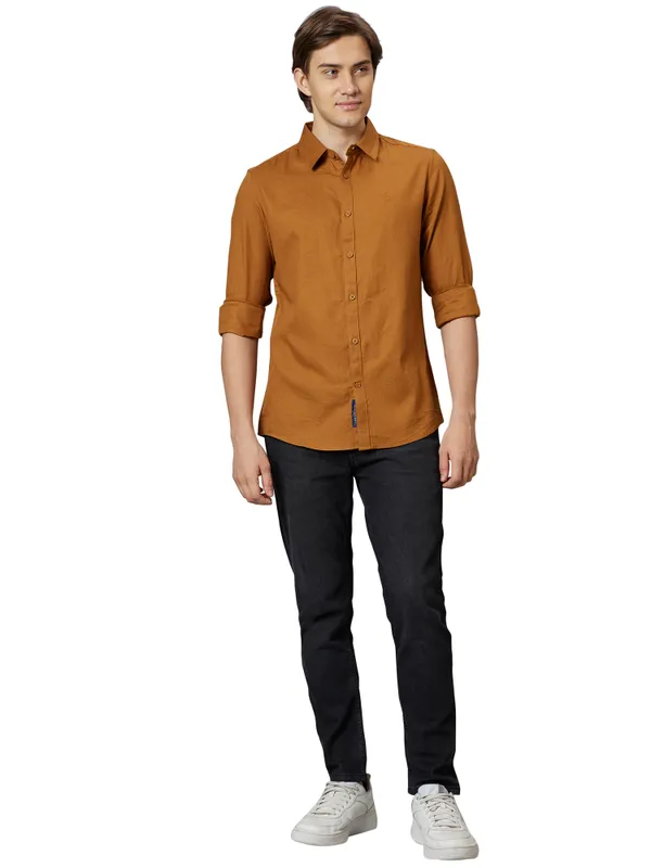 Being Human Clothing Men Slim Fit Shirts-Mustard