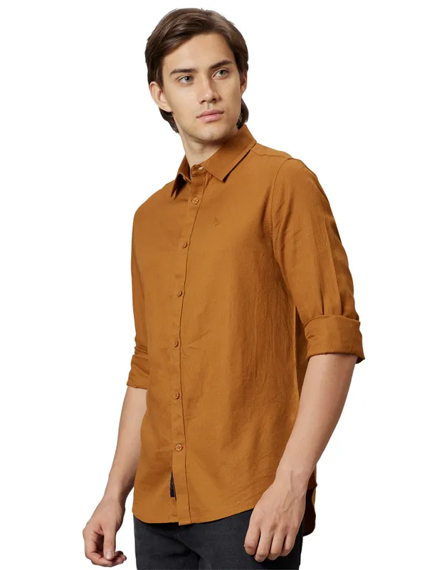 Being Human Clothing Men Slim Fit Shirts-Mustard
