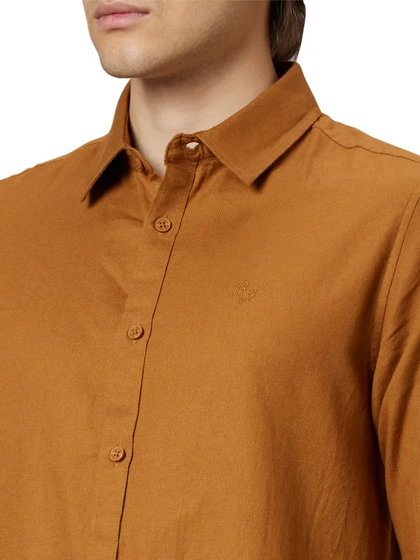 Being Human Clothing Men Slim Fit Shirts-Mustard