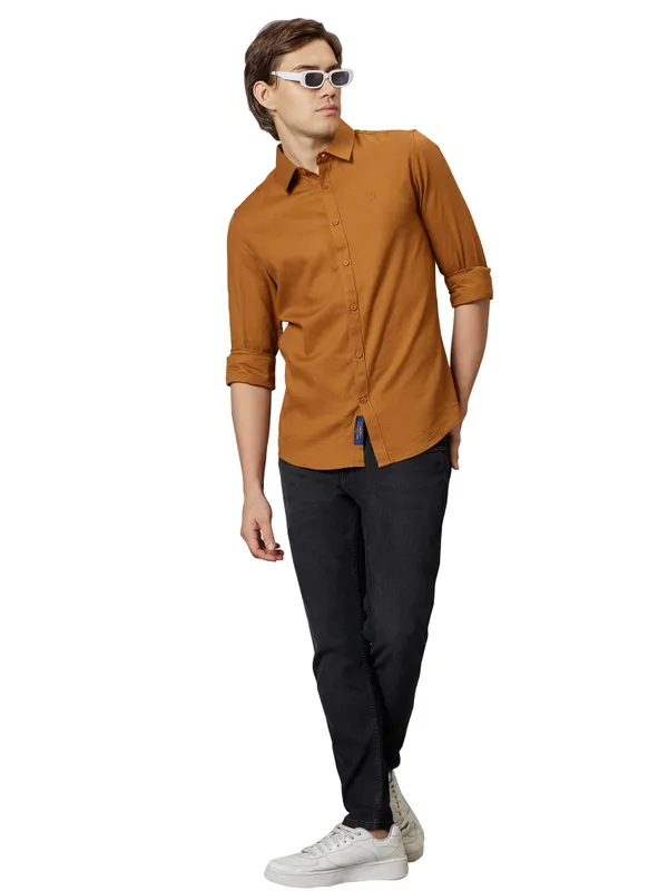 Being Human Clothing Men Slim Fit Shirts-Mustard