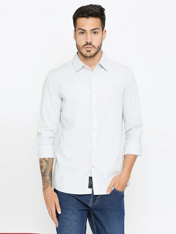 Being Human Slim Fit Men Collared Shirts-White