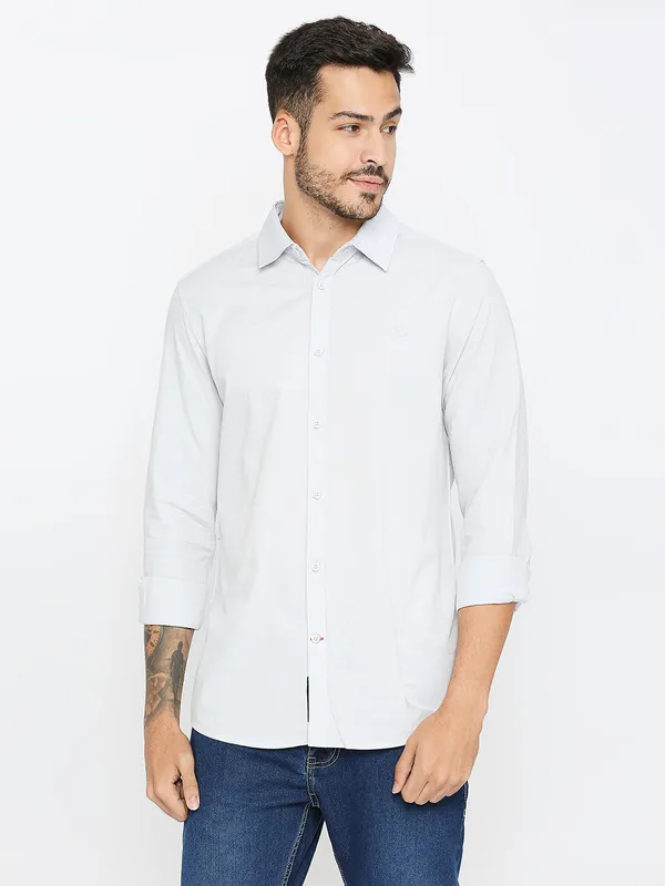 Being Human Slim Fit Men Collared Shirts-White