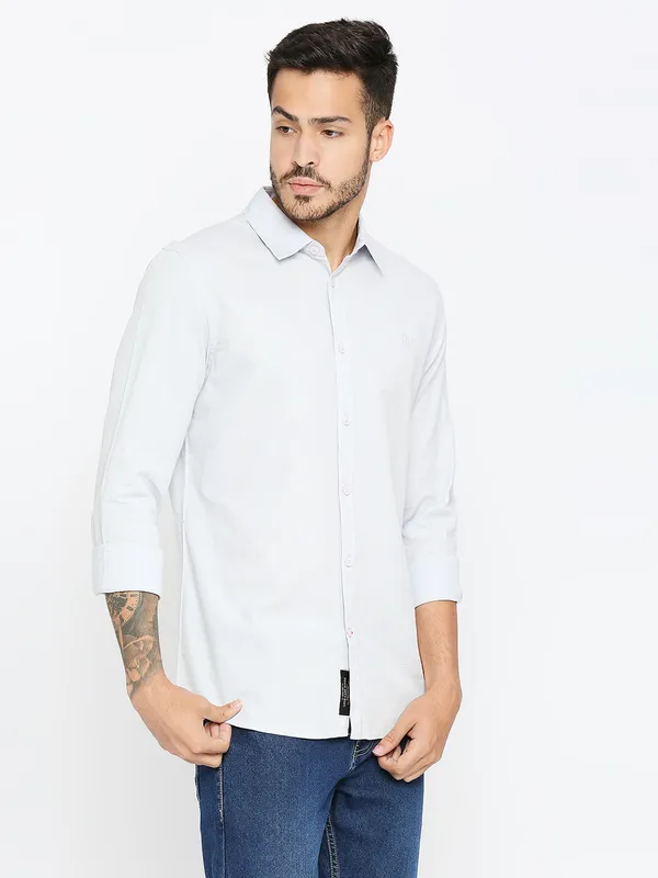 Being Human Slim Fit Men Collared Shirts-White