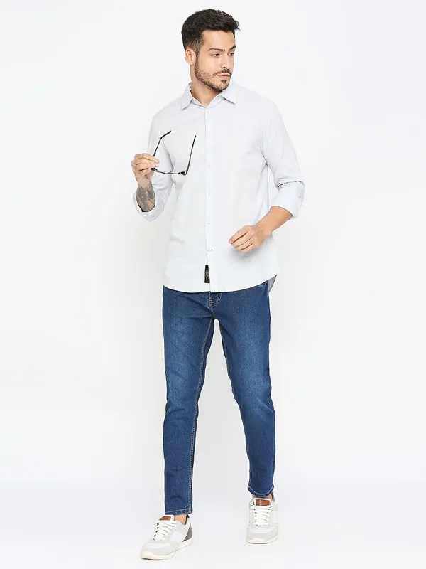 Being Human Slim Fit Men Collared Shirts-White