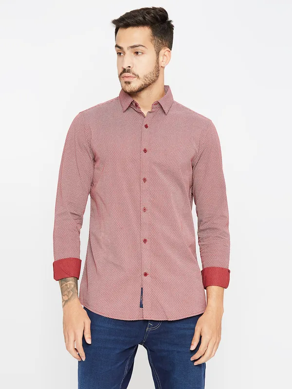 Being Human Men Slim Fit Shirts-Red