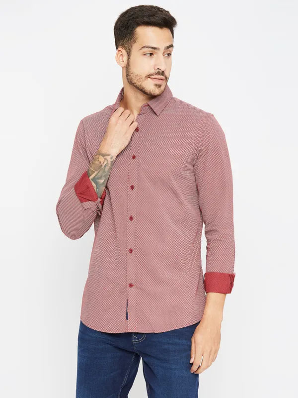 Being Human Men Slim Fit Shirts-Red