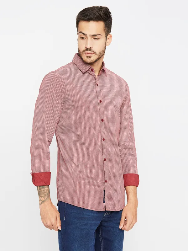 Being Human Men Slim Fit Shirts-Red