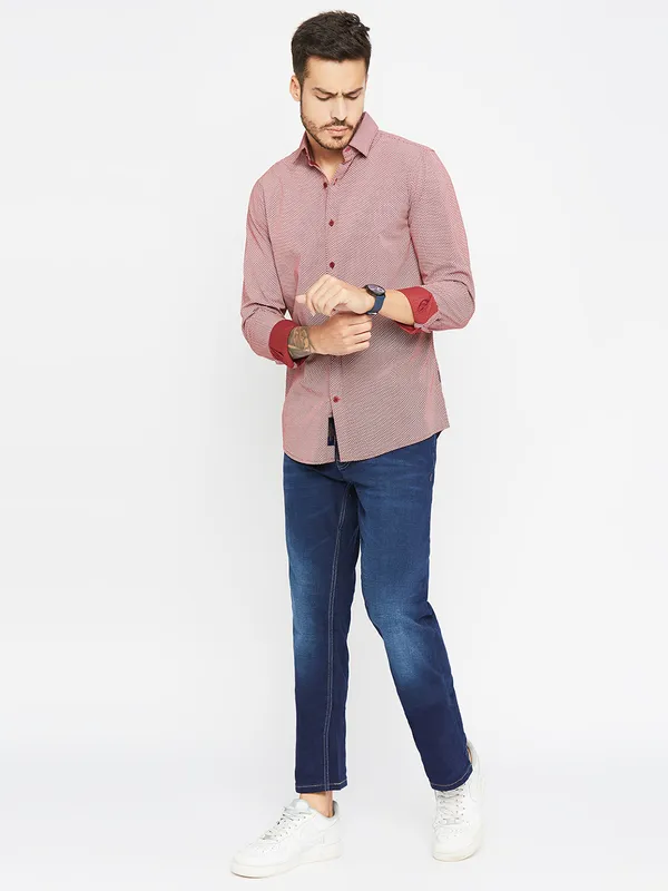 Being Human Men Slim Fit Shirts-Red