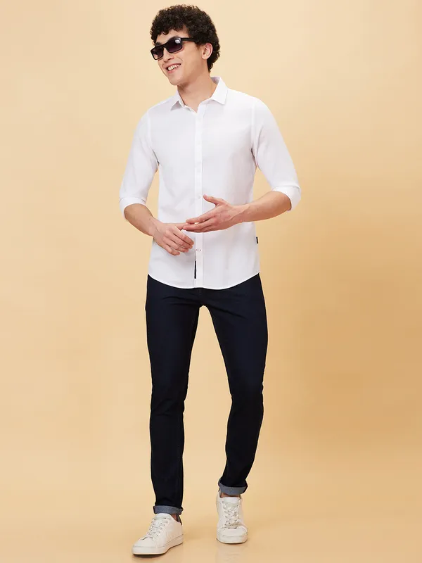 Being Human Men Slim Fit Shirts-White