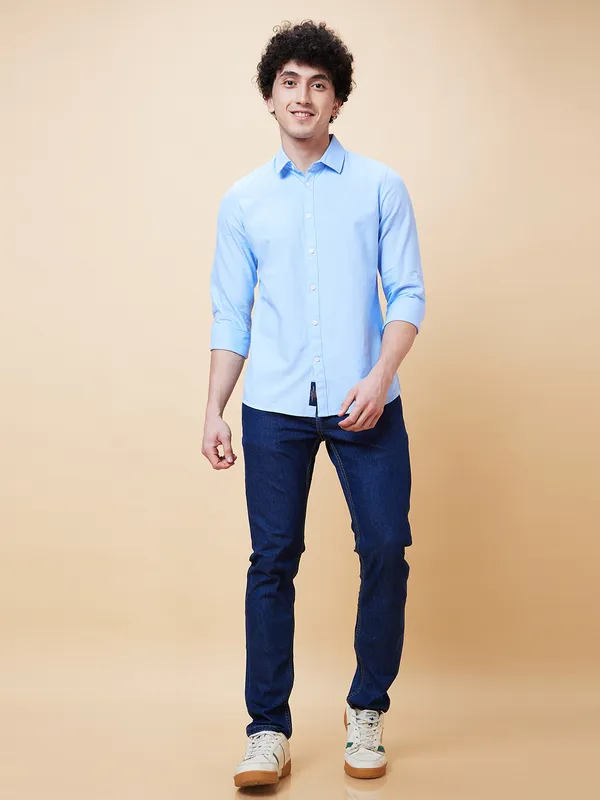 Being Human Men Slim Fit Shirts-Blue