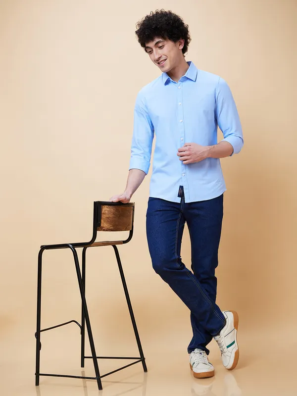 Being Human Men Slim Fit Shirts-Blue