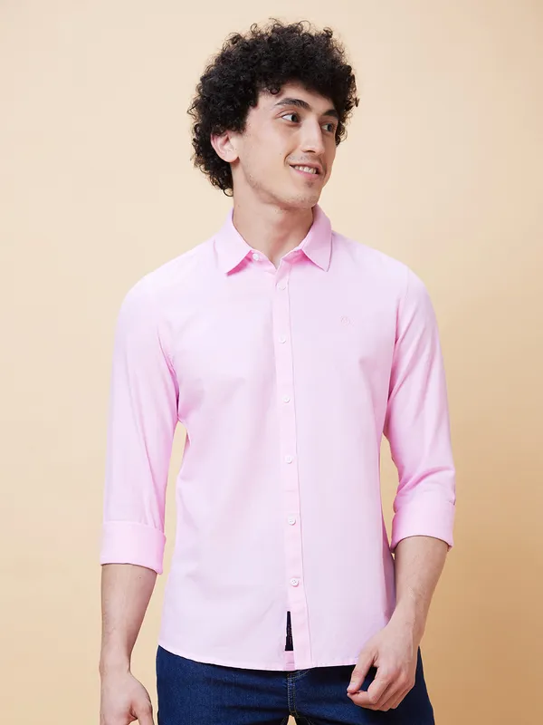 Being Human Men Slim Fit Shirts-Pink