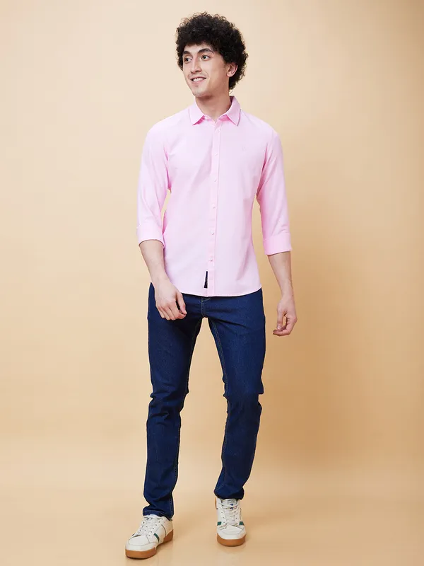 Being Human Men Slim Fit Shirts-Pink