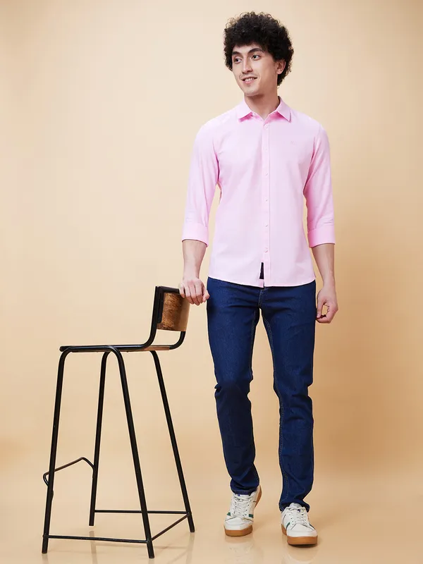 Being Human Men Slim Fit Shirts-Pink