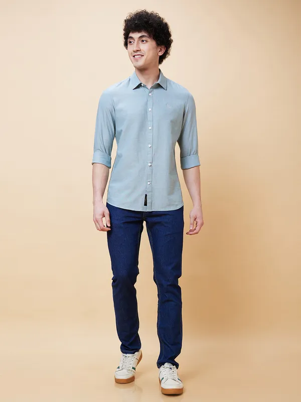 Being Human Men Slim Fit Shirts-Sea Weed