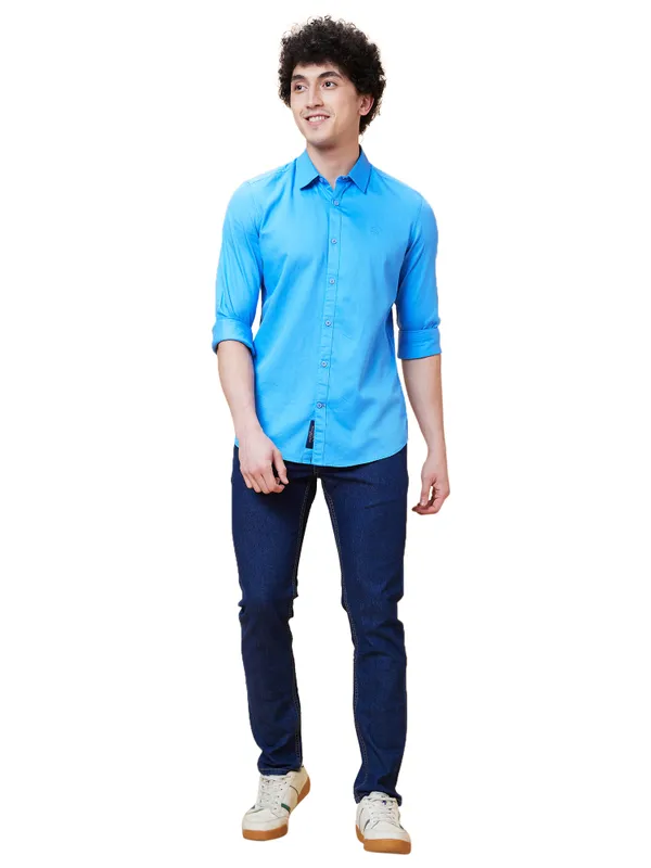 Being Human Men Slim Fit Shirts-Blue