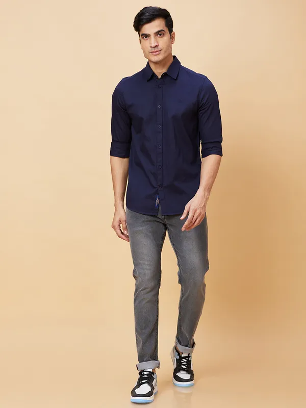 Being Human Men Slim Fit Shirts-Navy