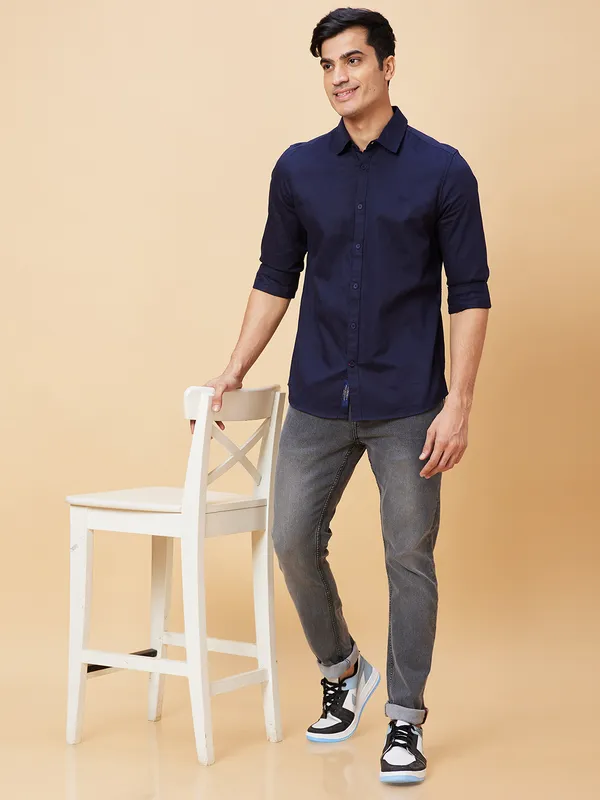 Being Human Men Slim Fit Shirts-Navy