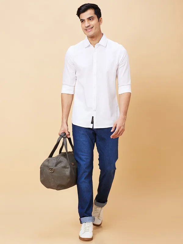 Being Human Men Slim Fit Shirts-White